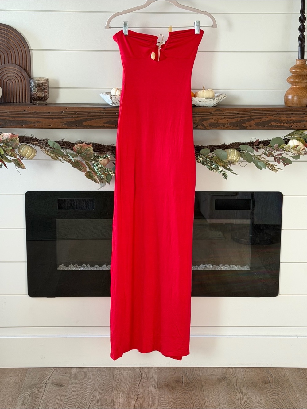 Altar'd State Strapless Red Maxi with Front Embellishment